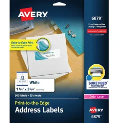 Best Avery Print-to-the-Edge Laser/Copier Shipping Labels, 1-1/4" x 3-3/4", White, 300 Labels/Pack (6879)