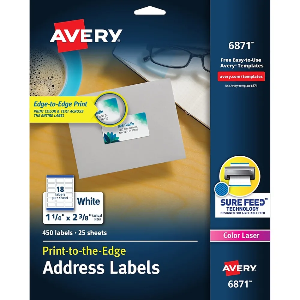 Outlet Avery Print-to-the-Edge Laser Address Labels, 1-1/4" x 2-3/8", White, 450 Labels/Pack (6871)