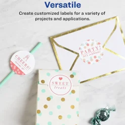 Sale Avery Print-to-the-Edge Laser/Inkjet Round Labels, 2 1/2" Dia, Glossy White, 90 Labels/Pack (22830)