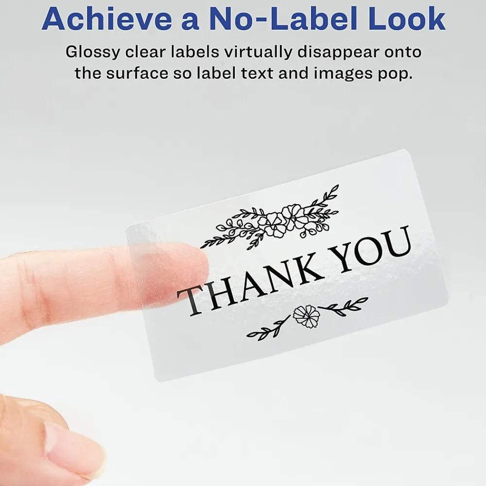 Labels|Avery Print-to-the-Edge Laser/Inkjet Rectangle Labels, 2" x 3", Glossy Clear, 80 Labels/Pack (22822)