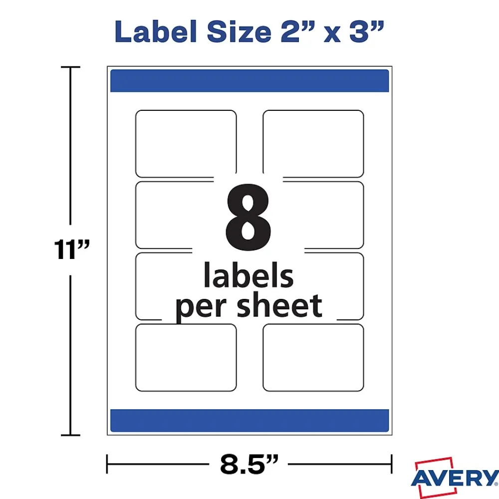 Labels|Avery Print-to-the-Edge Laser/Inkjet Rectangle Labels, 2" x 3", Glossy Clear, 80 Labels/Pack (22822)