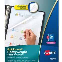 Sheet Protectors|Avery Quick Load Heavyweight Sheet Protectors, 8-1/2" x 11", Diamond Clear, Acid-Free, 50/Box (73802)