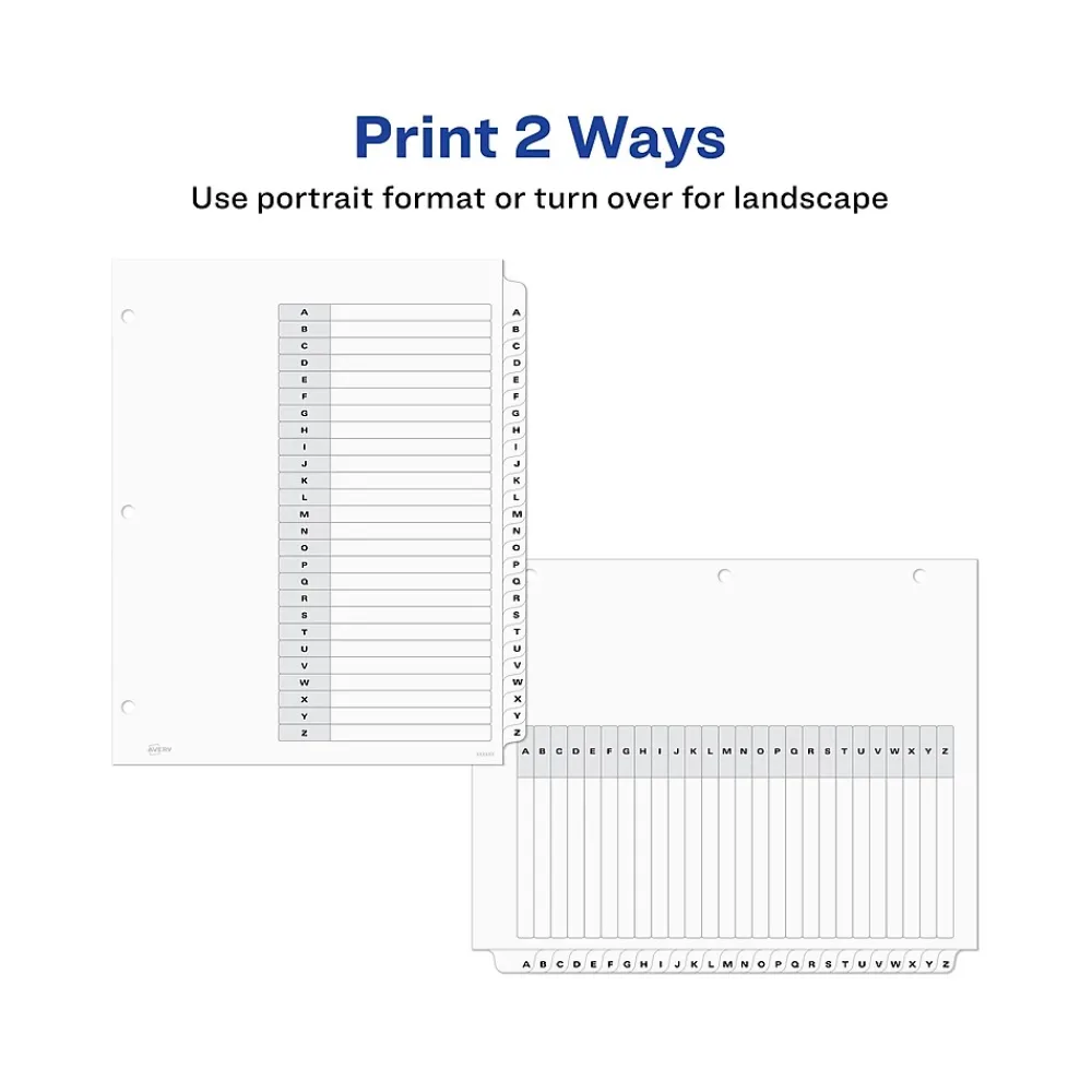 Dividers|Avery Ready Index Customizable Table of Contents A-Z Tab Dividers, White Tabs, 6 Sets (11829)