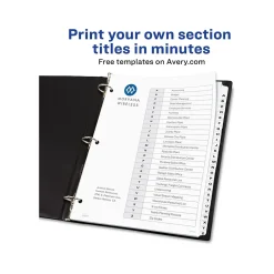 Dividers|Avery Ready Index Customizable Table of Contents A-Z Tab Dividers, White Tabs, 6 Sets (11829)