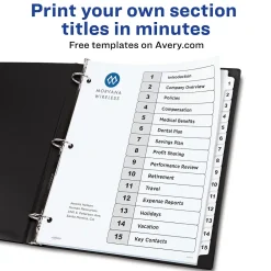 Dividers|Avery Ready Index Customizable Table Of Contents Preprinted Paper Dividers, 15-Tab, White, 3 Sets/Pack (11079)