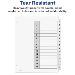 Dividers|Avery Ready Index Customizable Table Of Contents Preprinted Paper Dividers, 15-Tab, White, 3 Sets/Pack (11079)