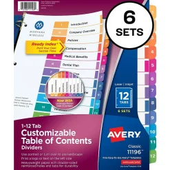 Dividers|Avery Ready Index Numeric Paper Dividers, 12-Tab, Multicolor, 6/Pack (11196)