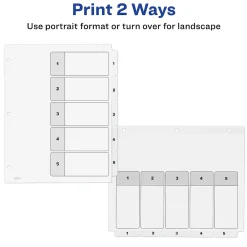 Dividers|Avery Ready Index Table of Contents Paper Dividers, 1-5 Tabs, White, 6 Sets/Pack (11821)