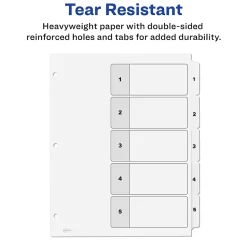 Dividers|Avery Ready Index Table of Contents Paper Dividers, 1-5 Tabs, White, 6 Sets/Pack (11821)