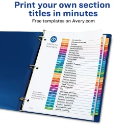 Dividers|Avery Ready Index Table of Contents Paper Dividers, 1-31 Tabs, Multicolor, 6 Sets/Pack (11831)