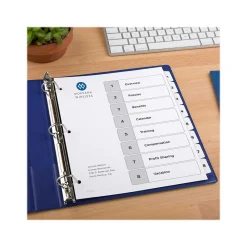 Dividers|Avery Ready Index Table of Contents Paper Dividers, 1-8 Tabs, White, 6 Sets/Pack (11822)