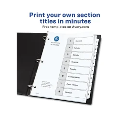 Dividers|Avery Ready Index Table of Contents Paper Dividers, 1-8 Tabs, White, 6 Sets/Pack (11822)