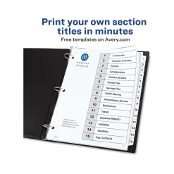 Dividers|Avery Ready Index Table of Contents Paper Dividers, 1-15 Tabs, White, 6 Sets/Pack (11825)