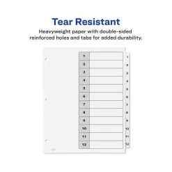 Dividers|Avery Ready Index Table of Contents Paper Dividers, 1-12 Tabs, White, 6 Sets/Pack (11824)