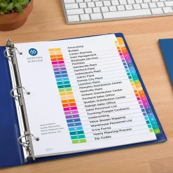 Dividers|Avery Ready Index Table of Contents Pre-Printed Paper Divider, A-Z Tabs , Multicolor, 6 Sets (11832)