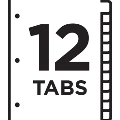 Dividers|Avery Ready Index Table of Contents Pre-Printed Numeric Paper Divider, 12 Tabs, Multicolor, 1 Set (11141)