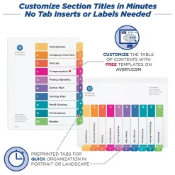 Dividers|Avery Ready Index Table of Contents Paper Dividers, 1-10 Tabs, Multicolor (11135)