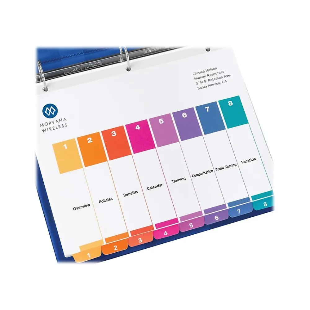 Dividers|Avery Ready Index Table of Contents Paper Dividers, 1-8 Tabs, Multicolor (11133)