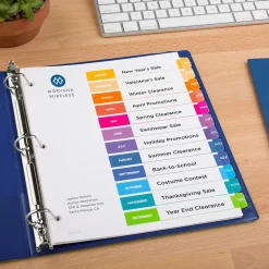 Dividers|Avery Ready Index Table of Contents Pre-Printed Monthly Paper Divider, Jan - Dec Tabs, Multicolor, 1 Set (11127)