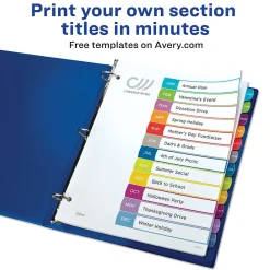 Dividers|Avery Ready Index Table of Contents Paper Dividers, 1-12 Tabs, Contemporary Multicolor (11847)