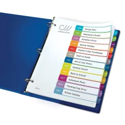Dividers|Avery Ready Index Table of Contents Paper Dividers, 1-12 Tabs, Contemporary Multicolor (11847)