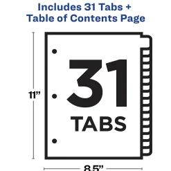 Dividers|Avery Ready Index Table of Contents Paper Dividers, 1-31 Tabs, Contemporary Multicolor (11846)