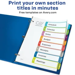 Dividers|Avery Ready Index Table of Contents Paper Dividers, 1-8 Tabs, Contemporary Multicolor (11841)