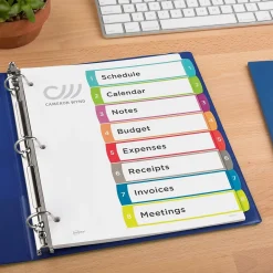 Dividers|Avery Ready Index Table of Contents Paper Dividers, 1-8 Tabs, Contemporary Multicolor (11841)