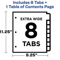 Dividers|Avery Ready Index Table of Contents Extra-Wide Paper Dividers, 1-8 Tab, Multicolor (11163)