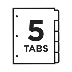 Dividers|Avery Ready Index Table of Contents Paper Dividers, 1-5 Tabs, Multicolor, 6 Sets/Pack (11187)