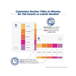 Dividers|Avery Ready Index Table of Contents Paper Dividers, 1-5 Tabs, Multicolor, 6 Sets/Pack (11187)