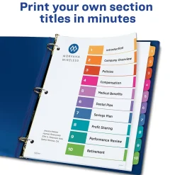 Dividers|Avery Ready Index Table of Contents Paper Dividers, 1-10 Tabs, Multicolor, 6 Sets/Pack (11188)