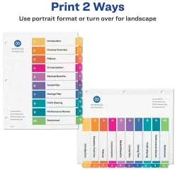 Dividers|Avery Ready Index Table of Contents Paper Dividers, 1-10 Tabs, Multicolor, 6 Sets/Pack (11188)