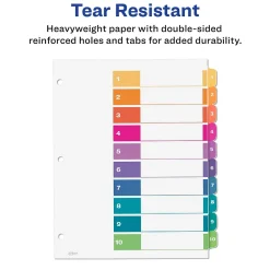 Dividers|Avery Ready Index Table of Contents Paper Dividers, 1-10 Tabs, Multicolor, 6 Sets/Pack (11188)