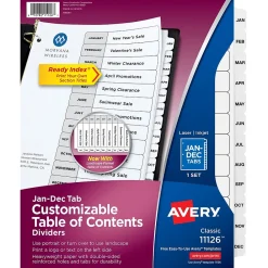 Dividers|Avery Ready Index Table of Contents Paper Dividers, Jan-Dec Tabs, White (11126)