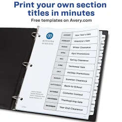 Dividers|Avery Ready Index Table of Contents Paper Dividers, Jan-Dec Tabs, White (11126)