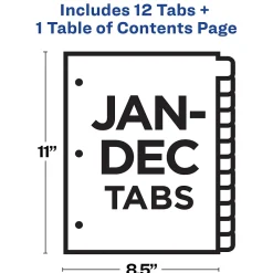 Dividers|Avery Ready Index Table of Contents Paper Dividers, Jan-Dec Tabs, White (11126)