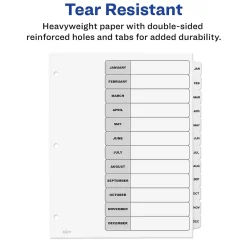 Dividers|Avery Ready Index Table of Contents Paper Dividers, Jan-Dec Tabs, White (11126)