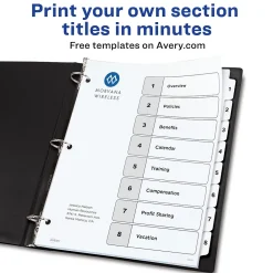 Dividers|Avery Ready Index Table of Contents Paper Dividers, 1-8 Tabs, White (11132)