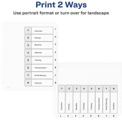 Dividers|Avery Ready Index Table of Contents Paper Dividers, 1-8 Tabs, White (11132)