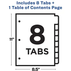 Dividers|Avery Ready Index Table of Contents Paper Dividers, 1-8 Tabs, White (11132)