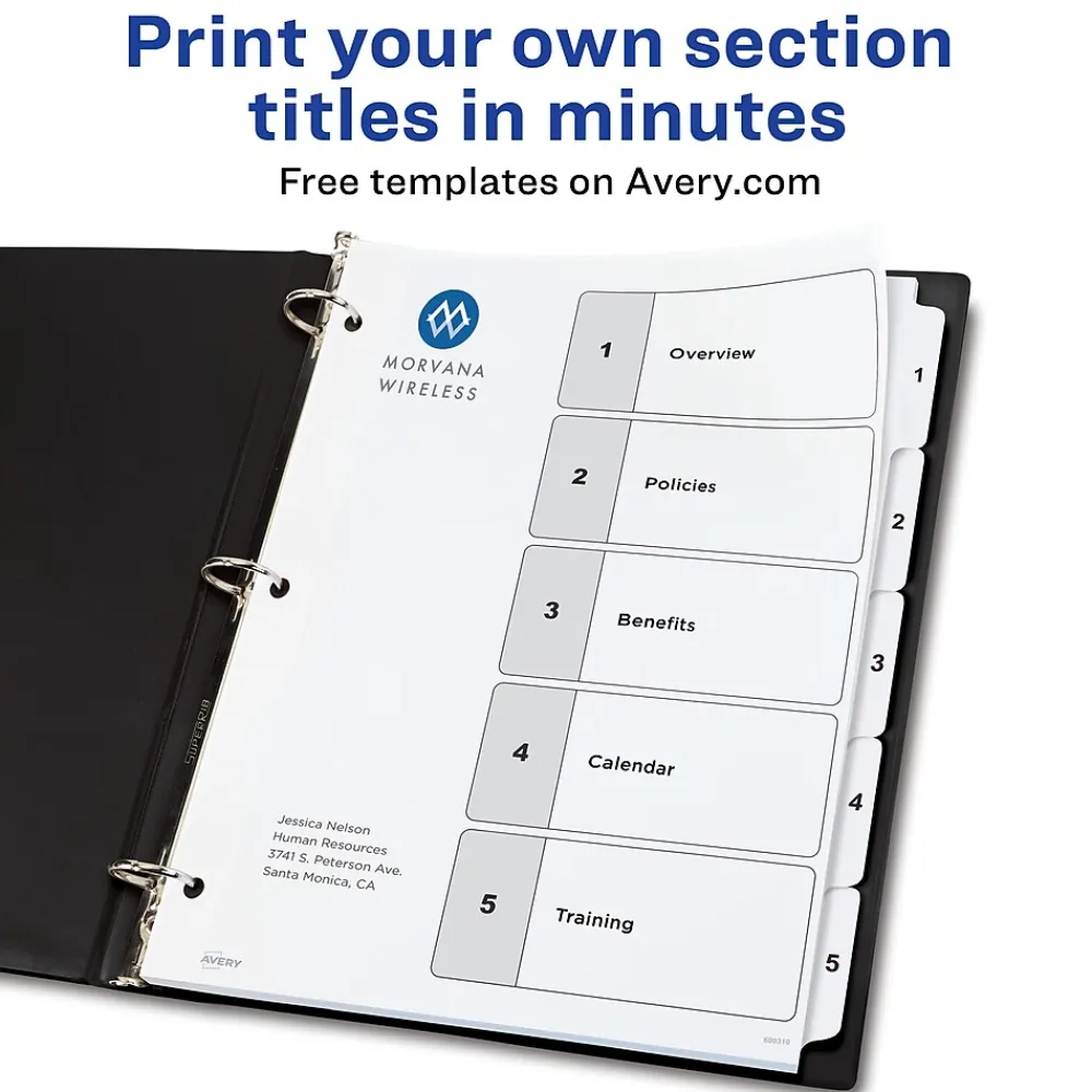 Dividers|Avery Ready Index Table of Contents Paper Dividers, 1-5 Tabs, White (11130)