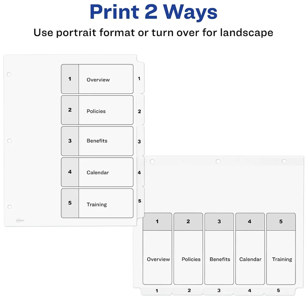 Dividers|Avery Ready Index Table of Contents Paper Dividers, 1-5 Tabs, White (11130)