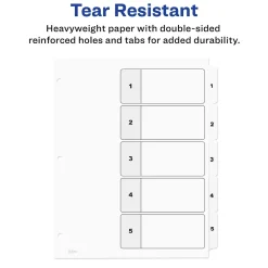 Dividers|Avery Ready Index Table of Contents Paper Dividers, 1-5 Tabs, White (11130)