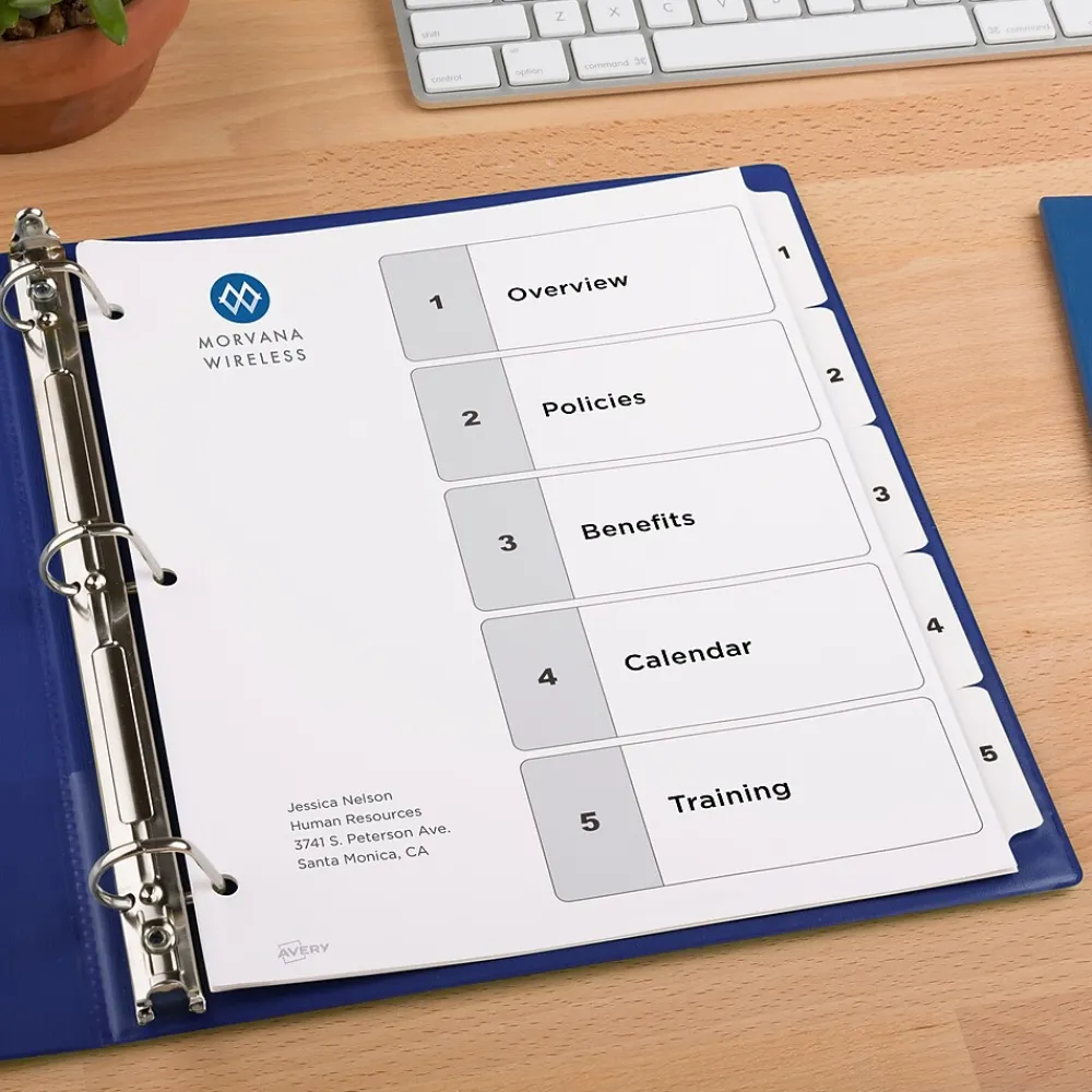 Dividers|Avery Ready Index Table of Contents Paper Dividers, 1-5 Tabs, White (11130)