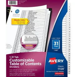 Dividers|Avery Ready Index Table of Contents Pre-Printed Numeric Paper Divider, 31 Tabs, White, 1 Set (11128/RI21331C)