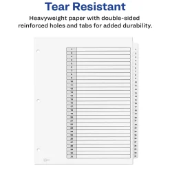 Dividers|Avery Ready Index Table of Contents Pre-Printed Numeric Paper Divider, 31 Tabs, White, 1 Set (11128/RI21331C)