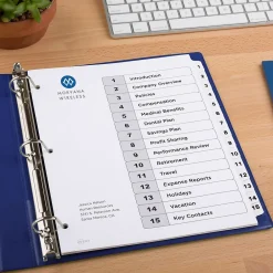 Dividers|Avery Ready Index Table of Contents Paper Dividers, 1-15 Tabs, White (11142)