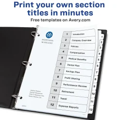 Dividers|Avery Ready Index Table of Contents Paper Dividers, 1-12 Tabs, White (11140)