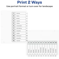 Dividers|Avery Ready Index Table of Contents Paper Dividers, 1-12 Tabs, White (11140)
